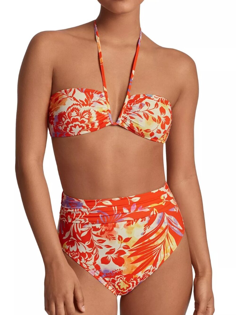 NWT Lauren Ralph Lauren Women's Shirred Bikini Top & High-Waist Bottoms
